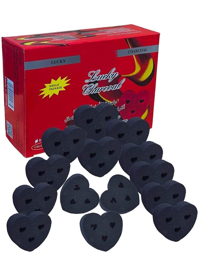 Alsaqer Lucky Bakhoor Charcoal Heart Shape 20 Pieces Long Lasting Incense Charcoal Black-50 mm